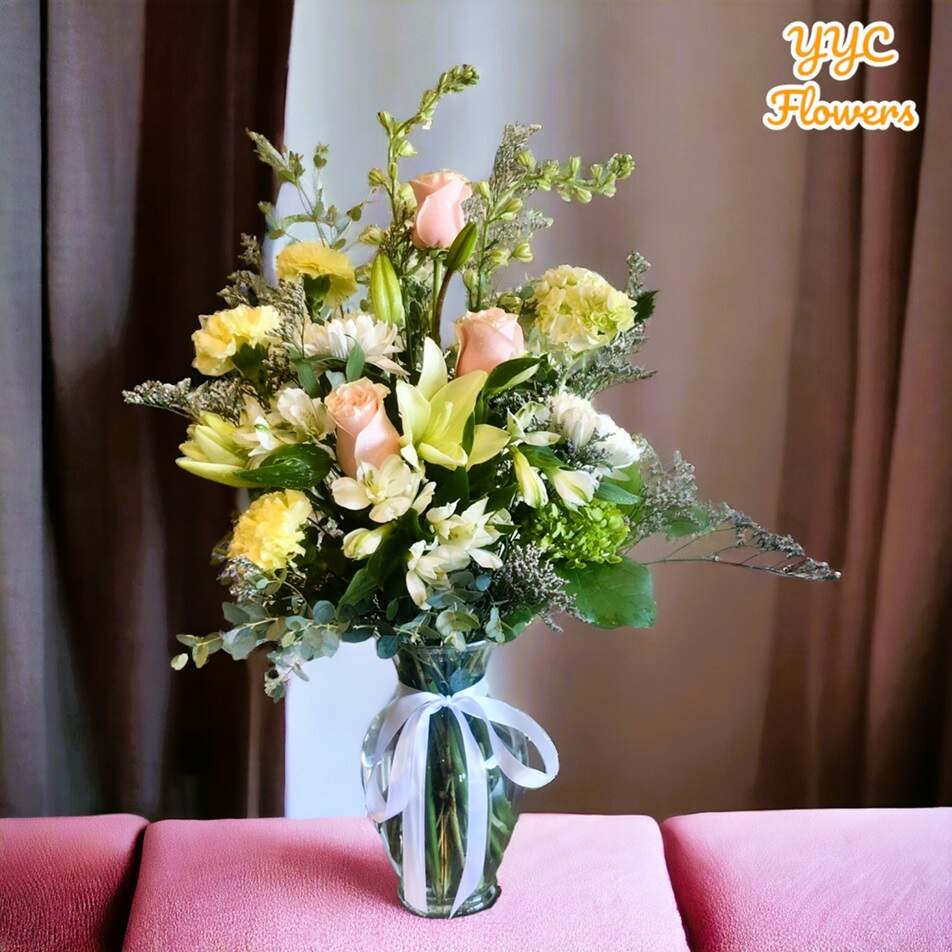 pink and yellow flowers bouquet