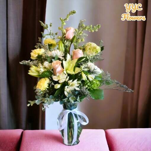 pink and yellow flowers bouquet